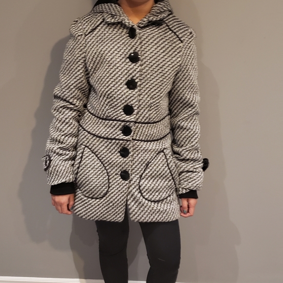 Wool coat eve Gravel Black and white - Picture 1 of 6
